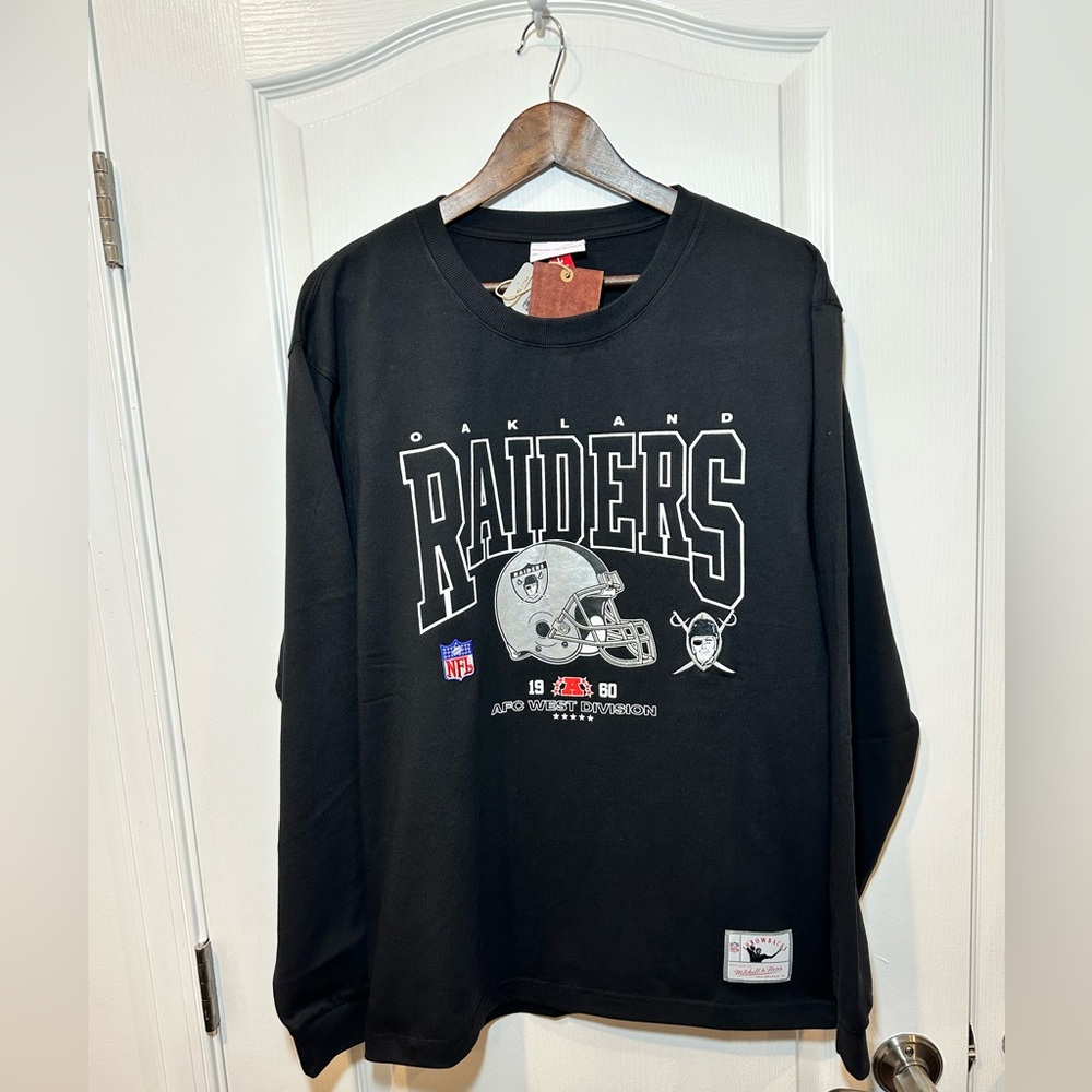 Men's Black Mitchell and Ness Throwback Raiders Long Sleeve T-Shirt, Size: L